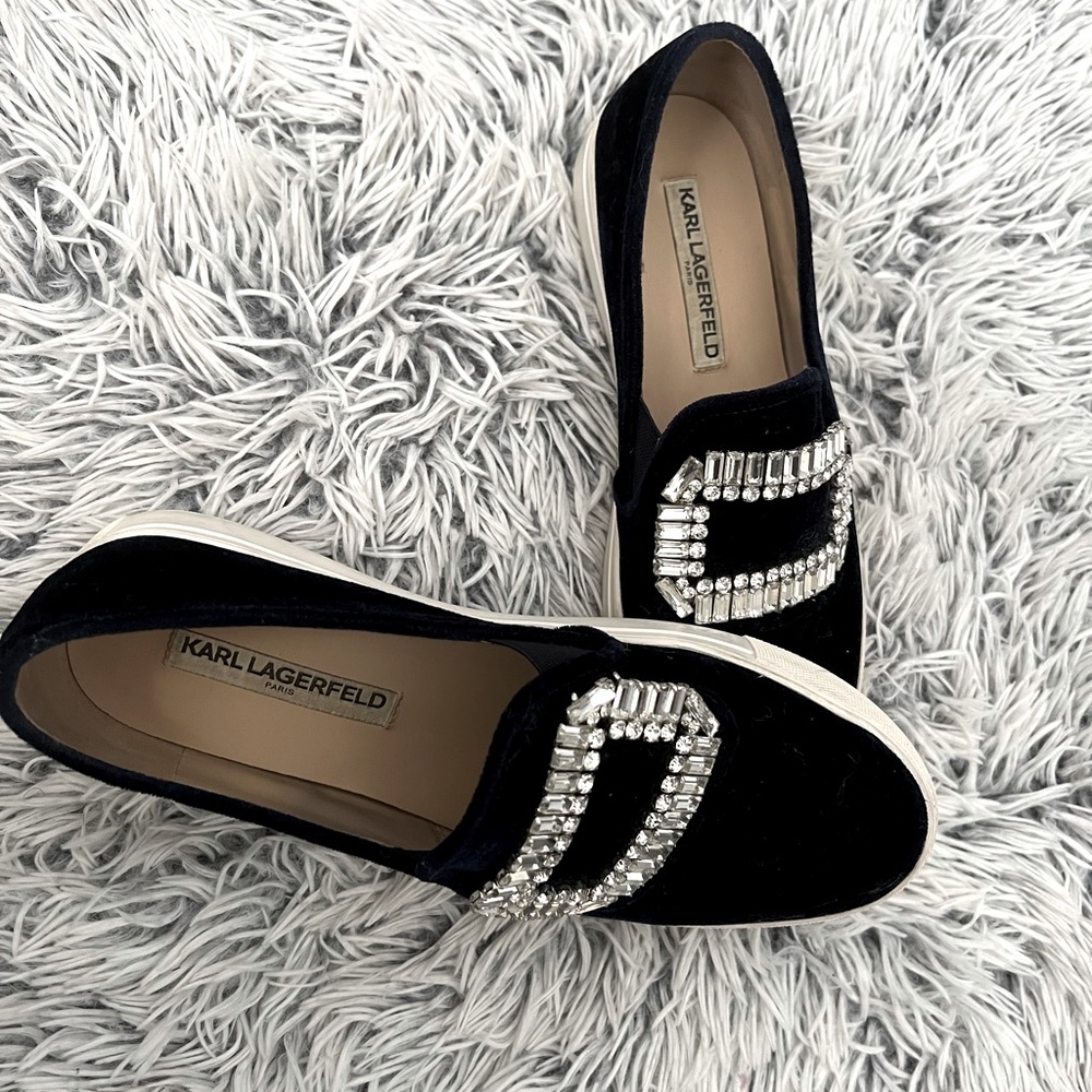 Navy blue studded accent Karl Lagerfeld slip ons size 8.5